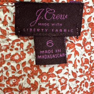 J.Crew Shirt Womens 6 Red Liberty Fabric Floral Long Sleeve Popover Ruffle Neck
