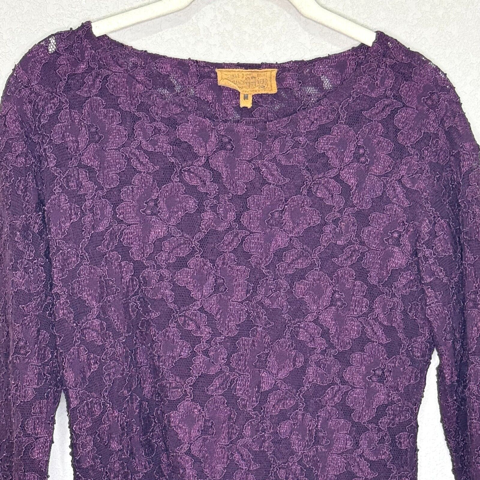 Double D Ranch Long Sleeve Lace Top Size Medium Plum Burgundy