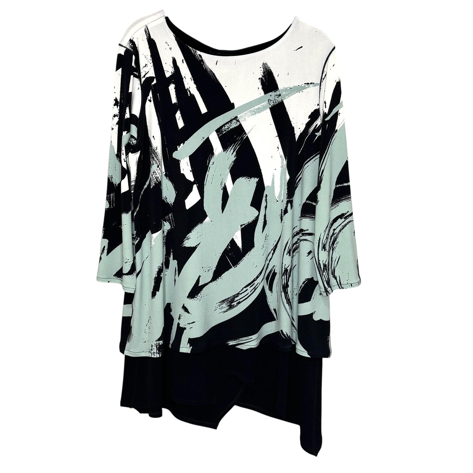 Eva Varro Tunic Top Womens Large Abstract Print Layered Hem 3/4 Sleeve Pullover