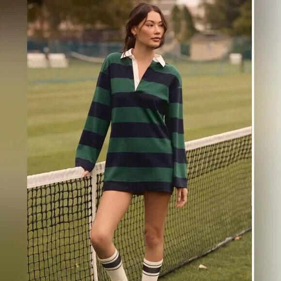 Anthropologie NEW Dolan Rugby Stripes Long Sleeve Mini Dress Size Small $138