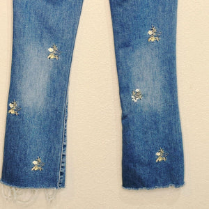 Driftwood Roxy Blue Embroidered Kick Flare Crop Jeans Size 25