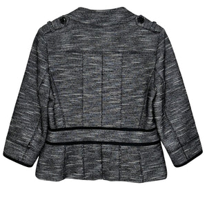 Halogen Jacket Womens 6P Petite Black White Tweed Lined Cropped 3/4 Sleeve Piped