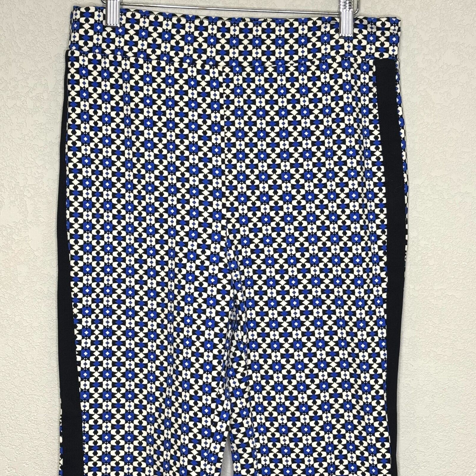 Anthropologie Maeve Ponte Flair Pants Size Medium Blue Black White Geometric