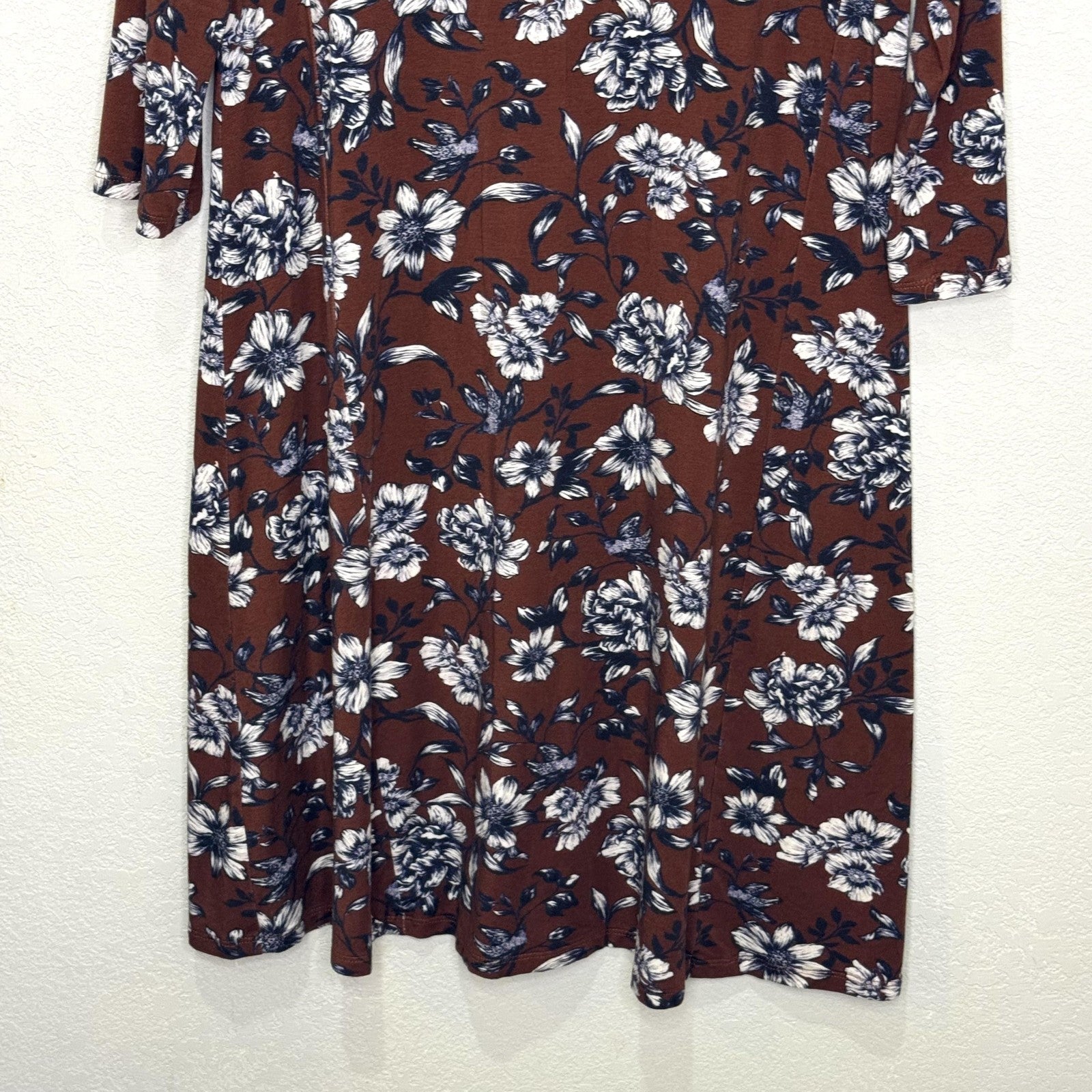 Garnet Hill Dress Womens Medium Floral Long Sleeve Tencel Stretch Soft Boho