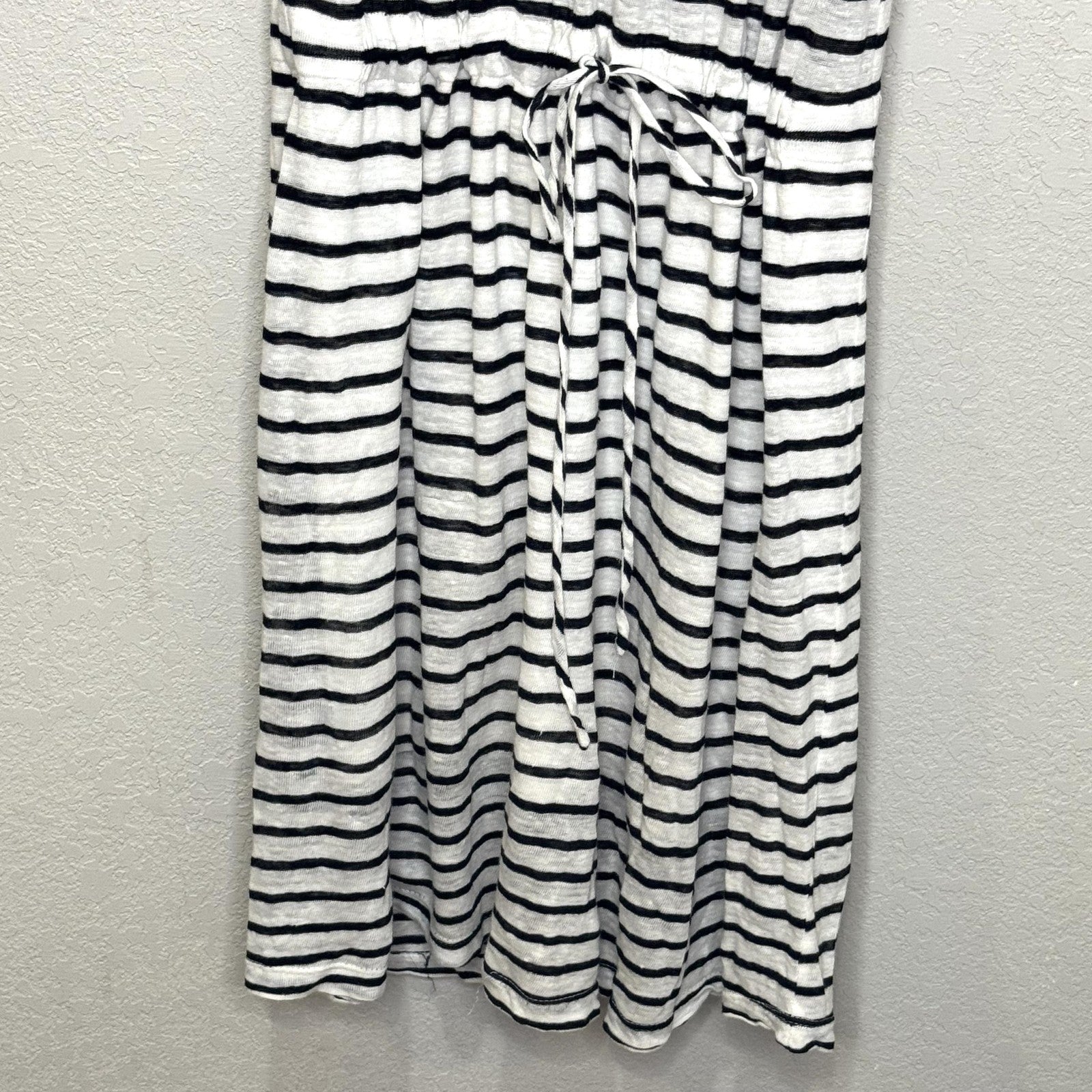 A.L.C. Dress Womens Medium Black White Striped Linen Sleeveless Midi Drawstring