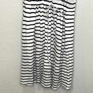 A.L.C. Dress Womens Medium Black White Striped Linen Sleeveless Midi Drawstring