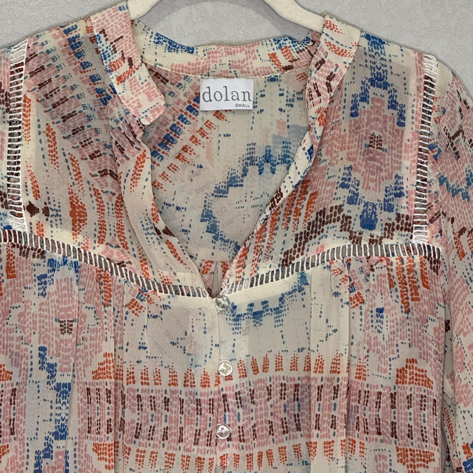 Anthropologie Dolan Blouse Small Multicolor Boho Long Sleeve Sheer Printed Top