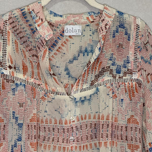 Anthropologie Dolan Blouse Small Multicolor Boho Long Sleeve Sheer Printed Top