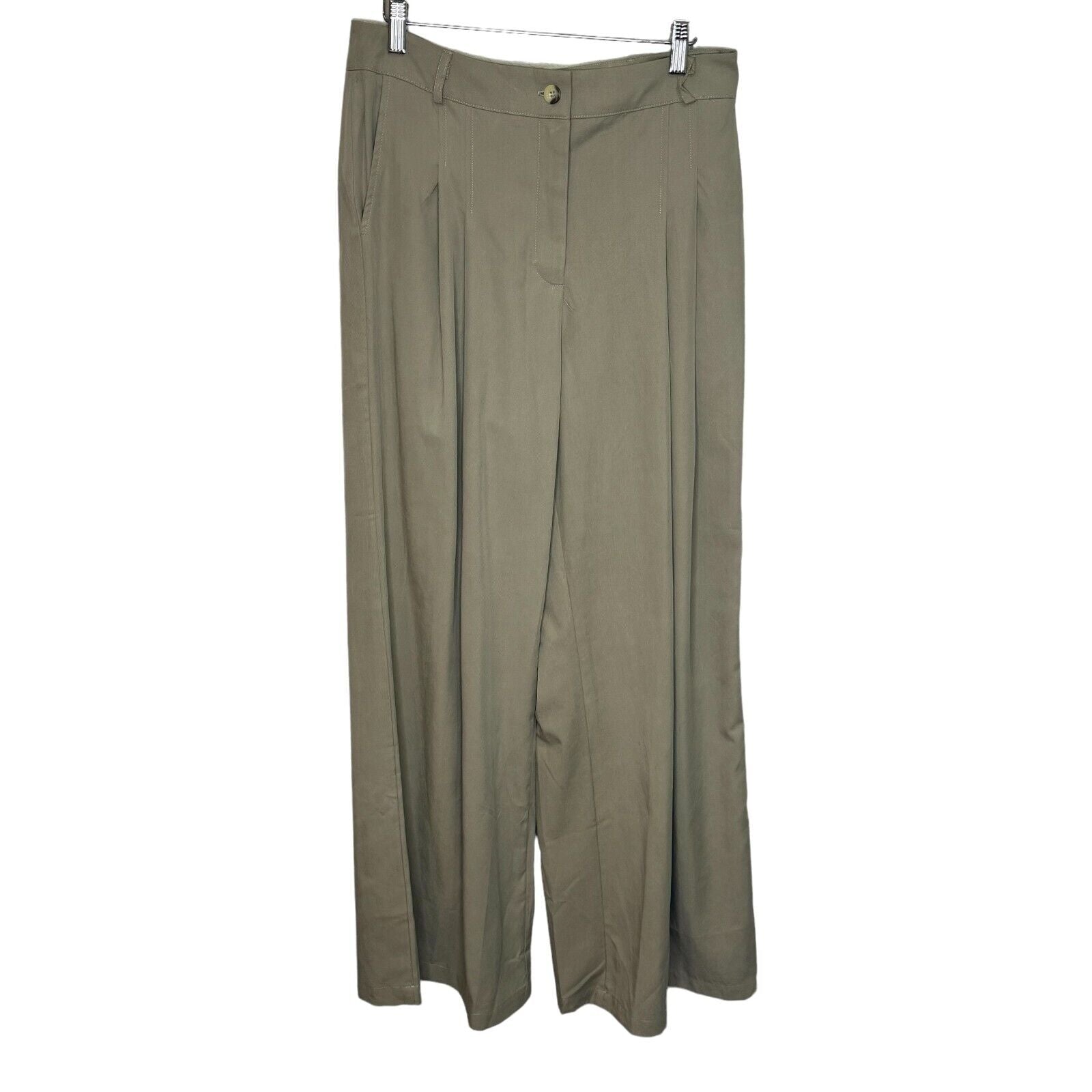 NWT $160 Anthropologie Amadi Taupe Pleated High Wise Wide Leg Pant Size Medium