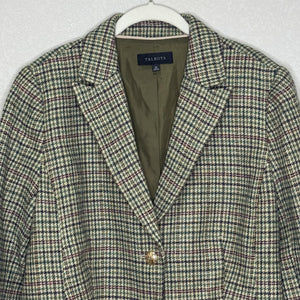 Talbots Blazer Womens 16 Houndstooth Wool Blend Tweed Two Button Gold Crest