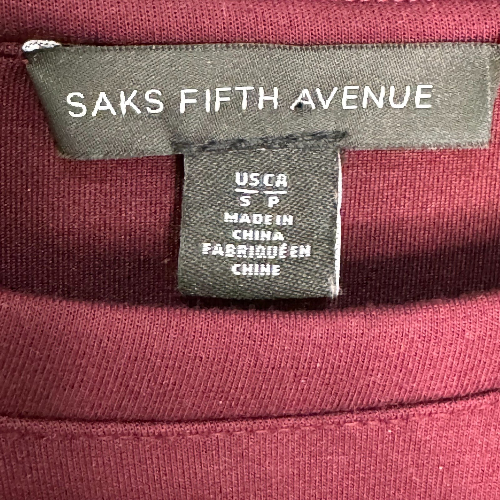 Saks Fifth Avenue Dress Size Small Burgundy Ruched Side Long Sleeve Bodycon Knit