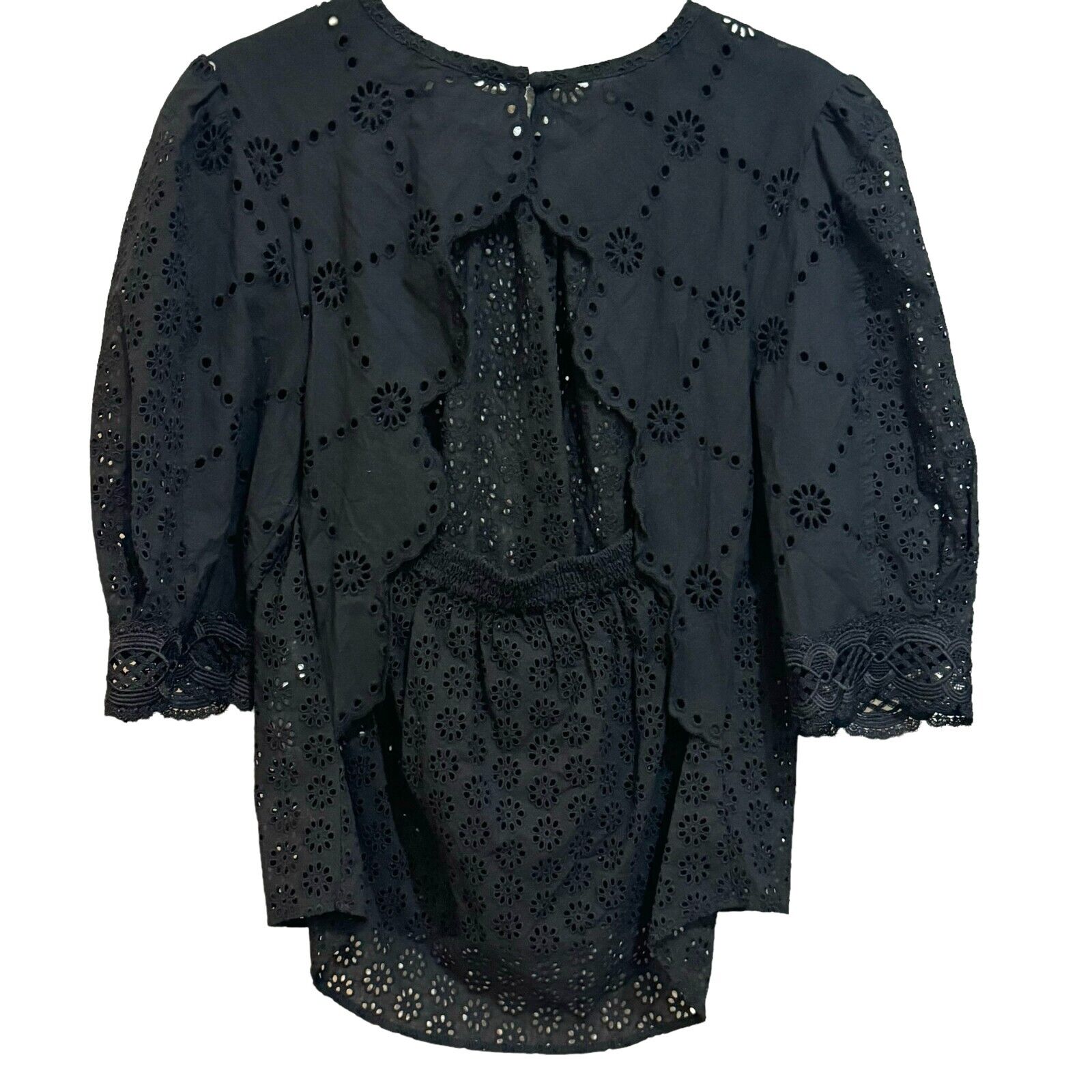 MAJE Black Lilou Broderie Anglaise Eyelet Cutout Top Size Medium (2) NEW $265