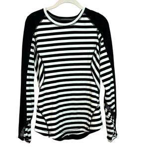 Lululemon Run Reflect Long Sleeve Black / Mint Striped Top Size 8