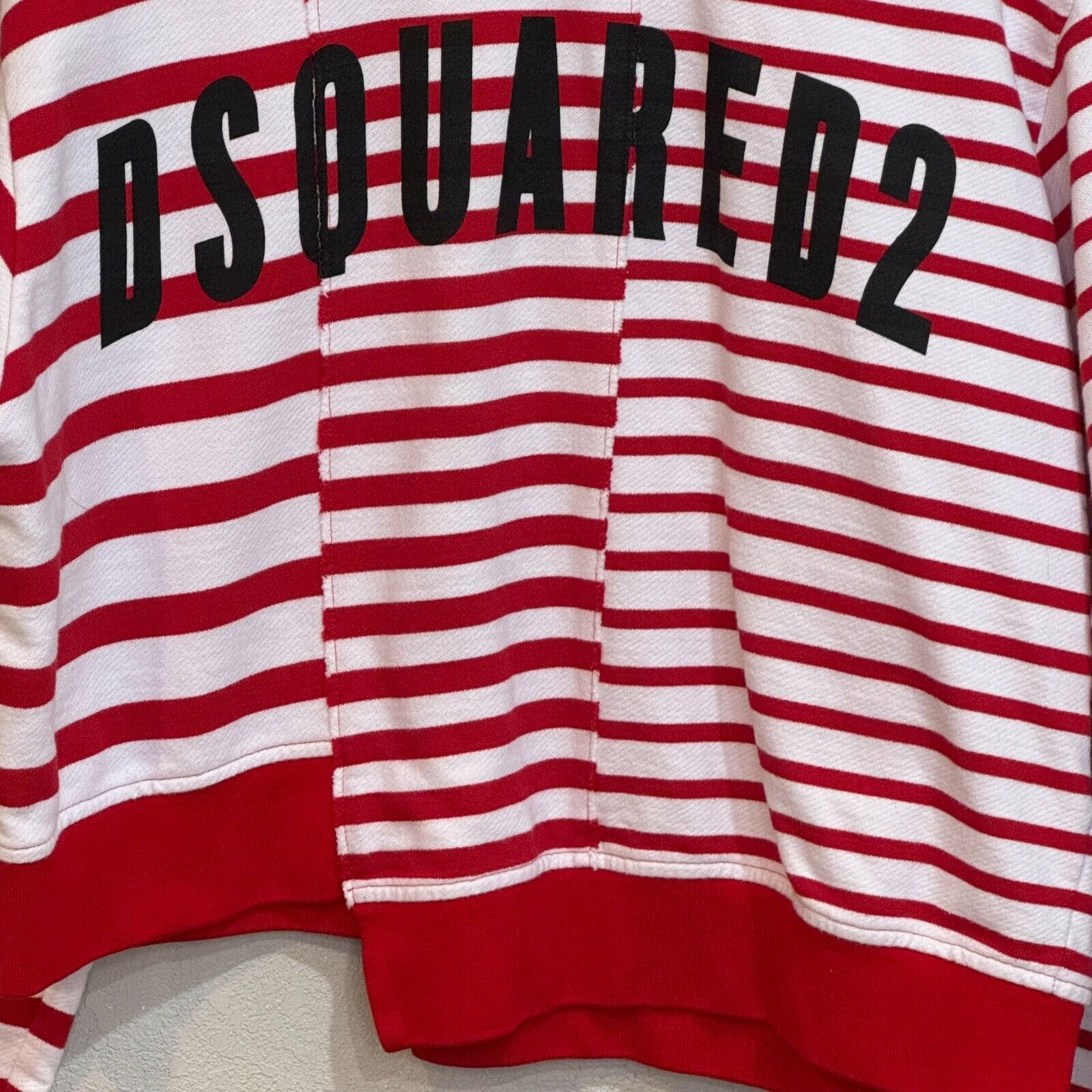 Dsquared2 Red White Striped Crew Neck Asymmetric Awning Sweatshirt Size Small