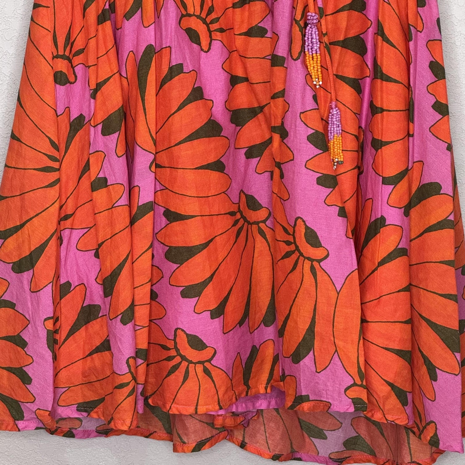 Farm Rio Dress Womens Large Pink Orange Floral Cutout Halter Mini Summer Beaded