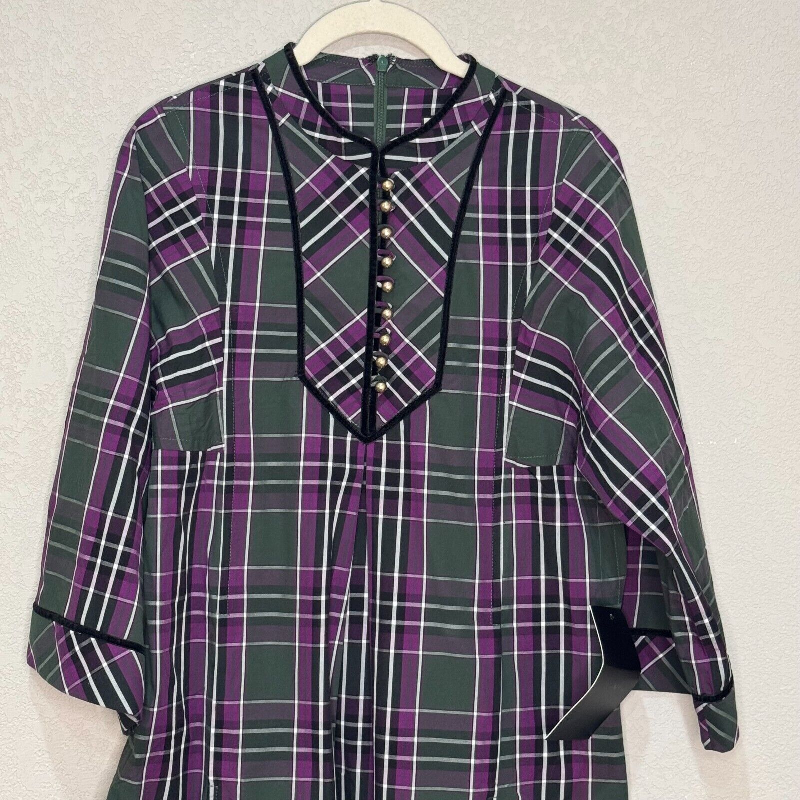 Tuckernuck Dress Size Small Aubergine Tartan Indre Purple Plaid Tunic 3/4 Sleeve