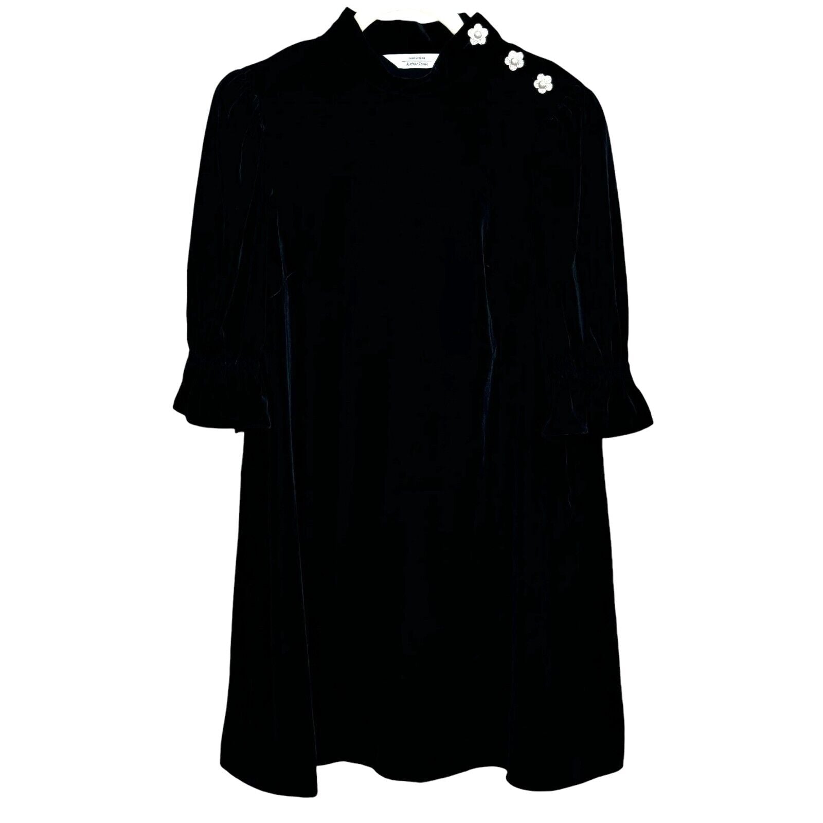 & Other Stories NEW Black Velvet Dress Crystal Flower Buttons Size 8 $119