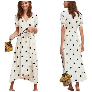 Anthropologie Maeve Black White Breanna Polka Dot Wrap Midi Dress Size 4