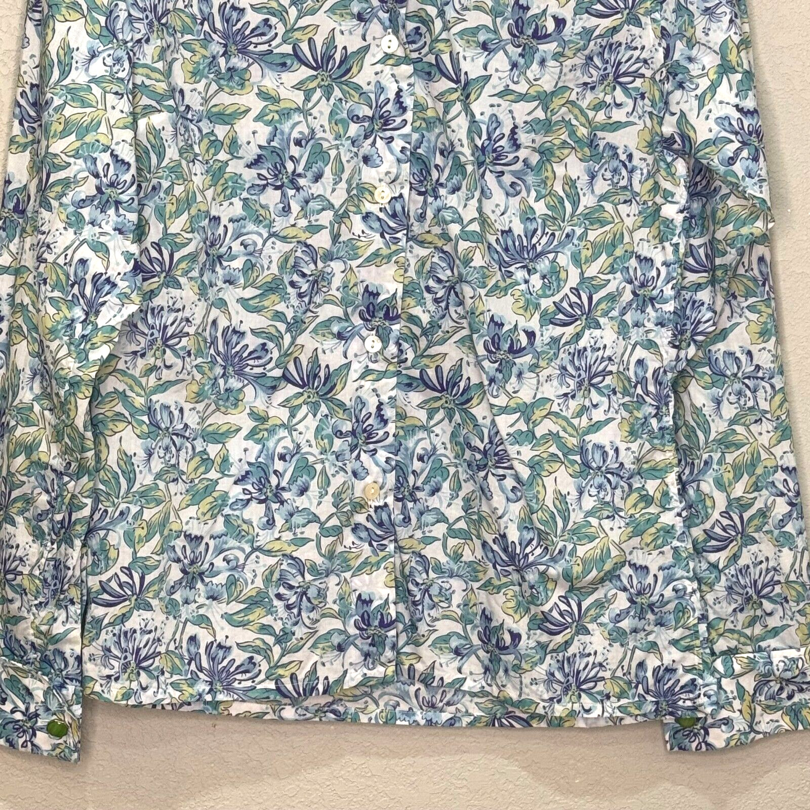 Holland & Holland London Button Down Shirt Womens US Size 10 Blue Floral