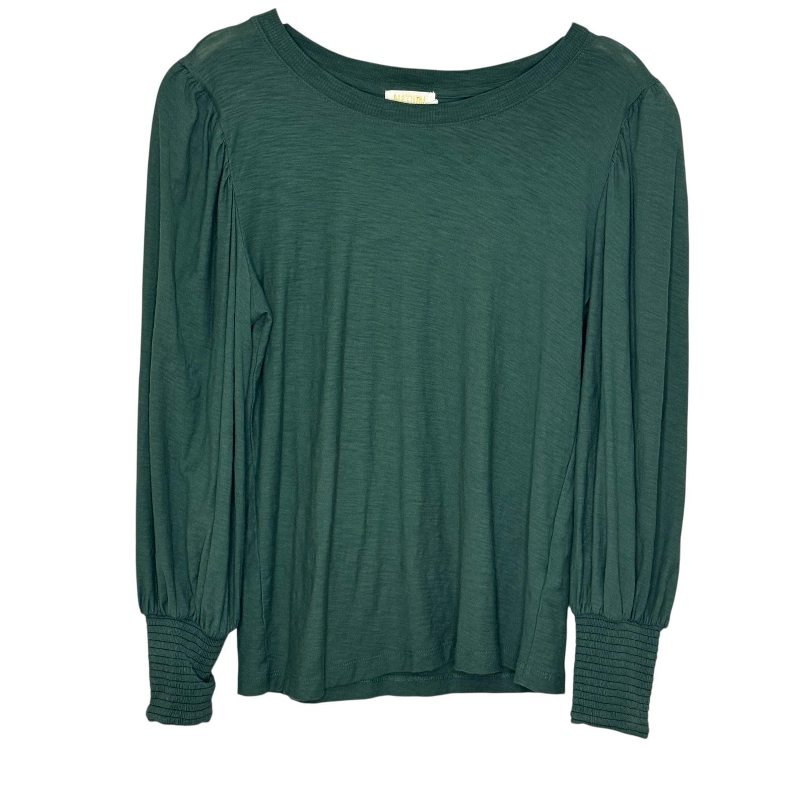Nation LTD Shirt Womens Small Green Pima Cotton Long Sleeve Puff Sleeve Crewneck