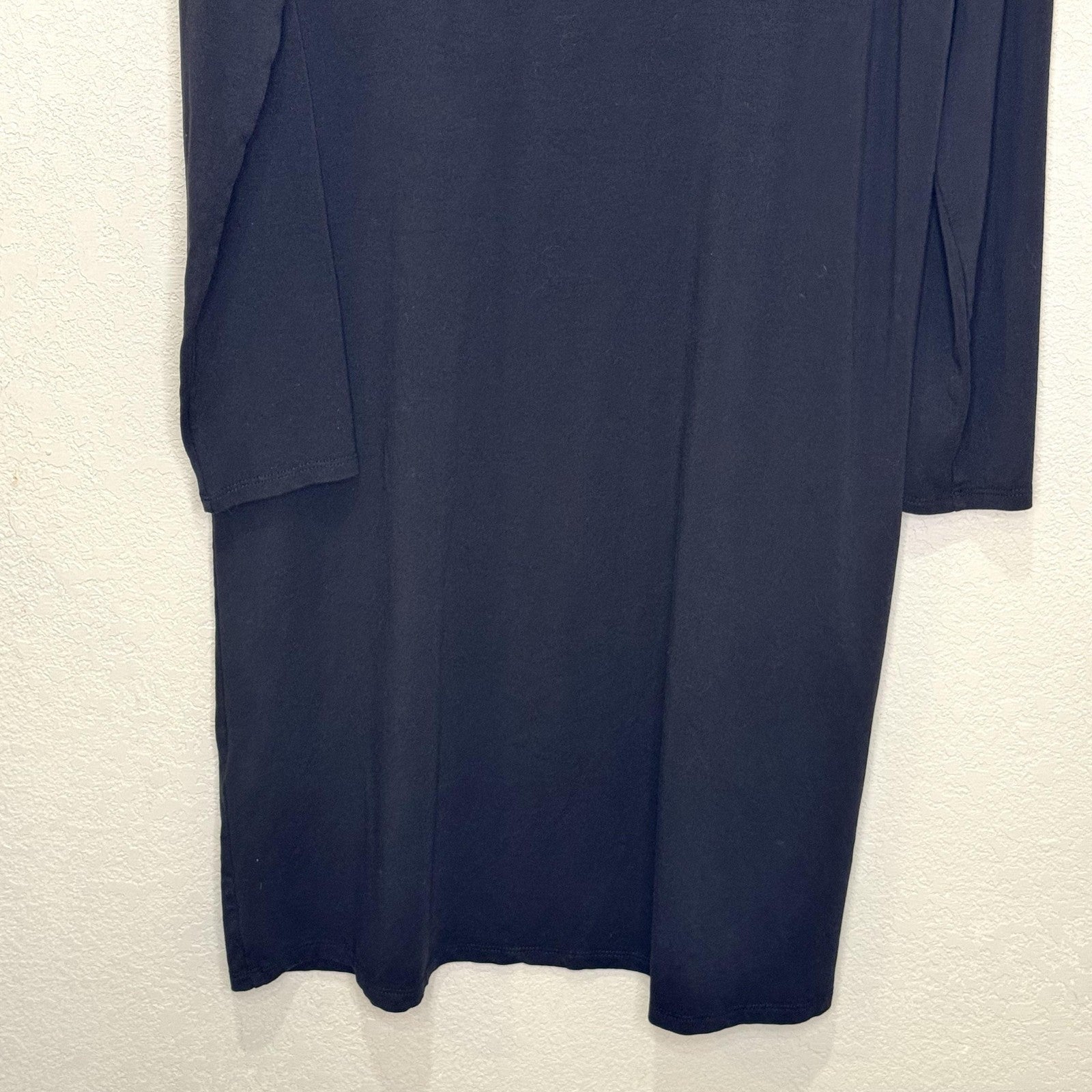 Eileen Fisher Dress Small Black Long Sleeve V Neck Tencel Knit Minimalist System