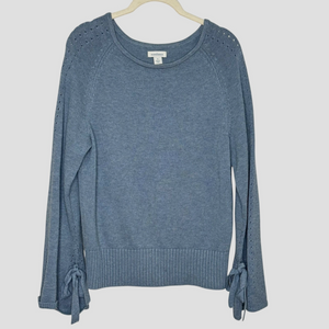 Sundance Sweater Womens Small Blue Supima Cotton Merino Wool Tie Cuff Pullover