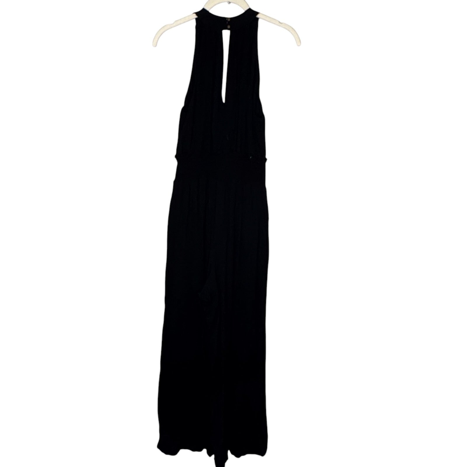Anthropologie Jumpsuit Size Medium Black Bionda Plisse Smocked Waist Halter Neck