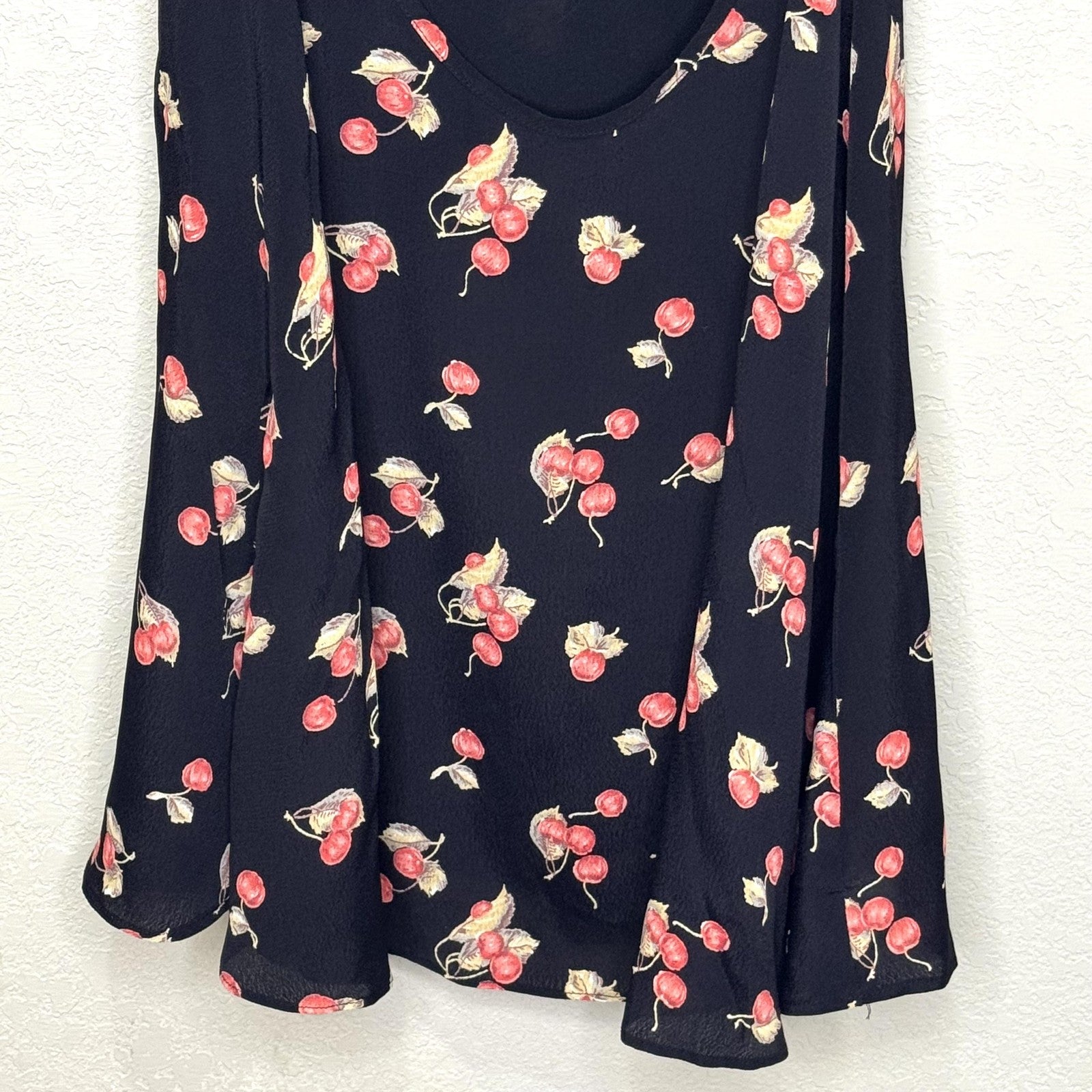 For Love & Lemons Dress Womens Small Black Cherry Print Tie Front Backless Rayon