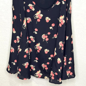 For Love & Lemons Dress Womens Small Black Cherry Print Tie Front Backless Rayon