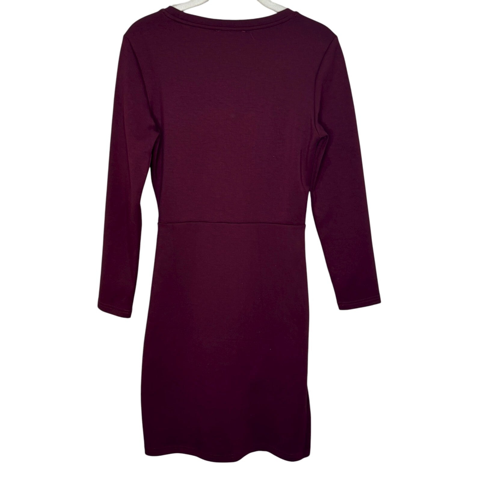 Saks Fifth Avenue Dress Size Small Burgundy Ruched Side Long Sleeve Bodycon Knit