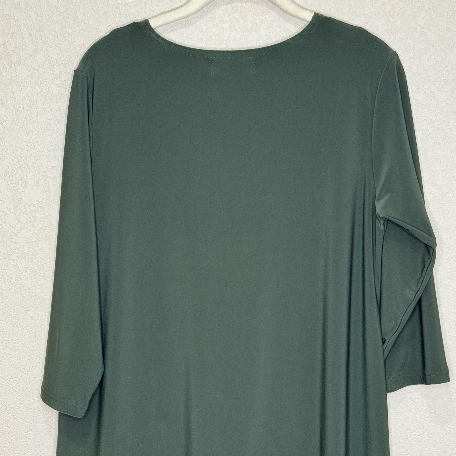 Sympli Shirt Womens 10 Green Tunic Asymmetric Hem Draped V-Neck 3/4 Sleeve Knit