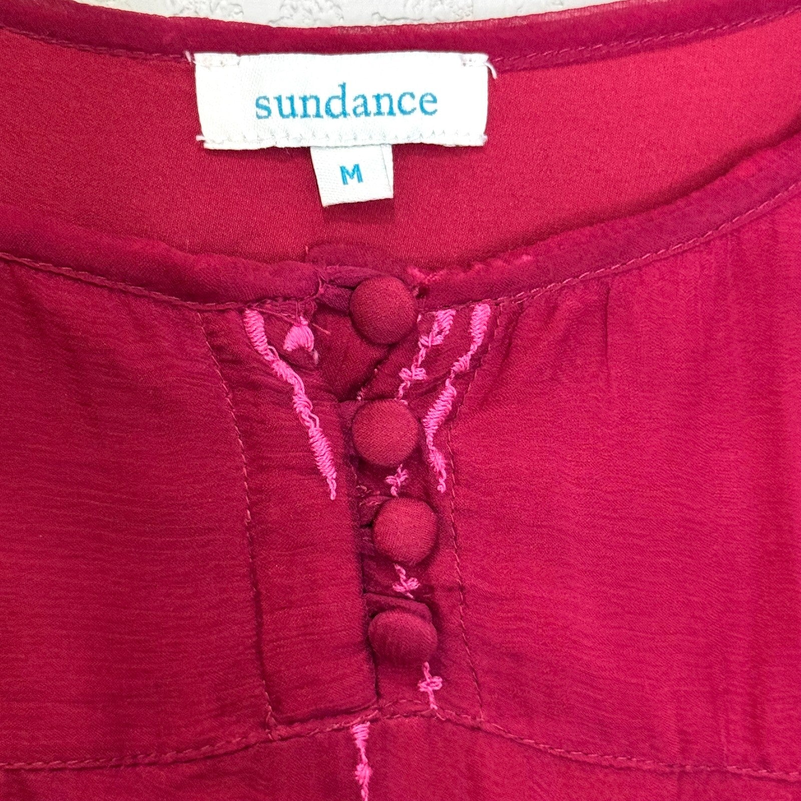 Sundance Cora Blouse Shirt Fuschia Pink Embroidered Size Medium