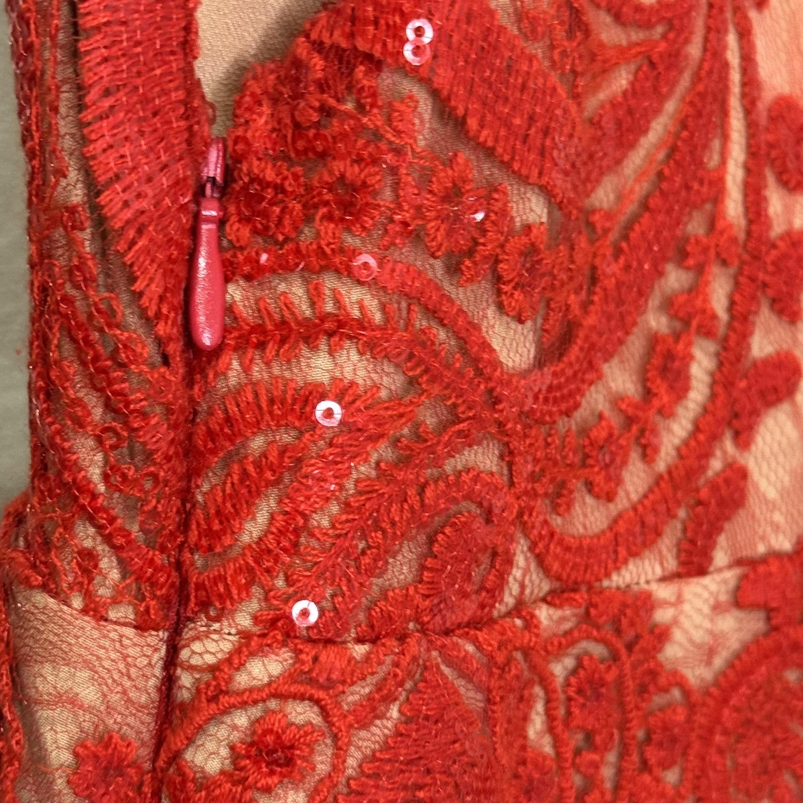 Free People Romper Womens 0 Red Sequin Lace Mesh V Neck Spaghetti Straps Mini