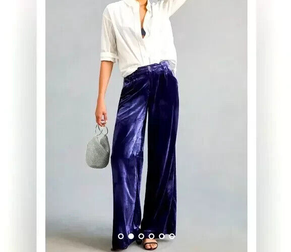 By Anthropologie Blue Wide-Leg Velvet Pants Size 6