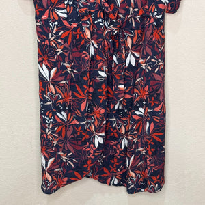 Garnet Hill Dress Size 8 Hazel Crêpe Navy Red Floral Short Sleeve Wrap