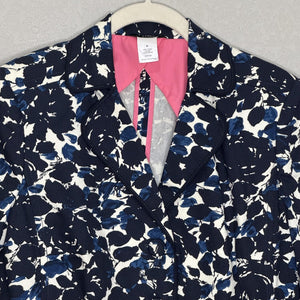 Vtg J Crew Blazer Womens Medium Navy Blue White Floral Print Cotton Jacket SP 05
