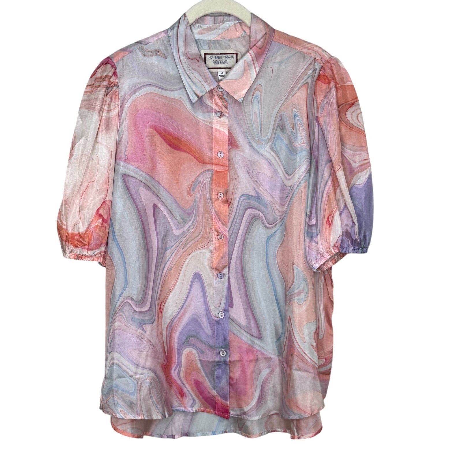JOHNNY WAS Shirt Blouse Size Medium Laguna Vesper Lisbon Watercolor Silk $205