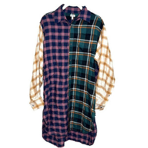 LOEWE Plaid Patchwork Check Long Shirt Tunic / Dress Size XXS (FR 32)