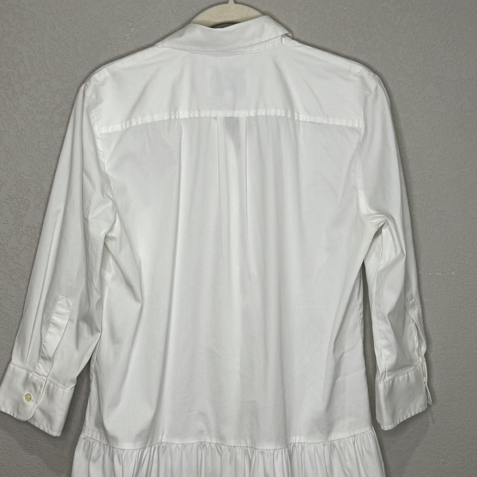 THESHIRT Rochelle Behrens Shirt Dress Womens Medium White Drop Waist Ruffle Hem