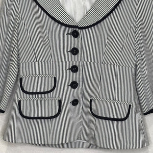 Vintage Nanette Lepore Blazer Jacket Size 8 Black Striped Cotton Stretch Twill