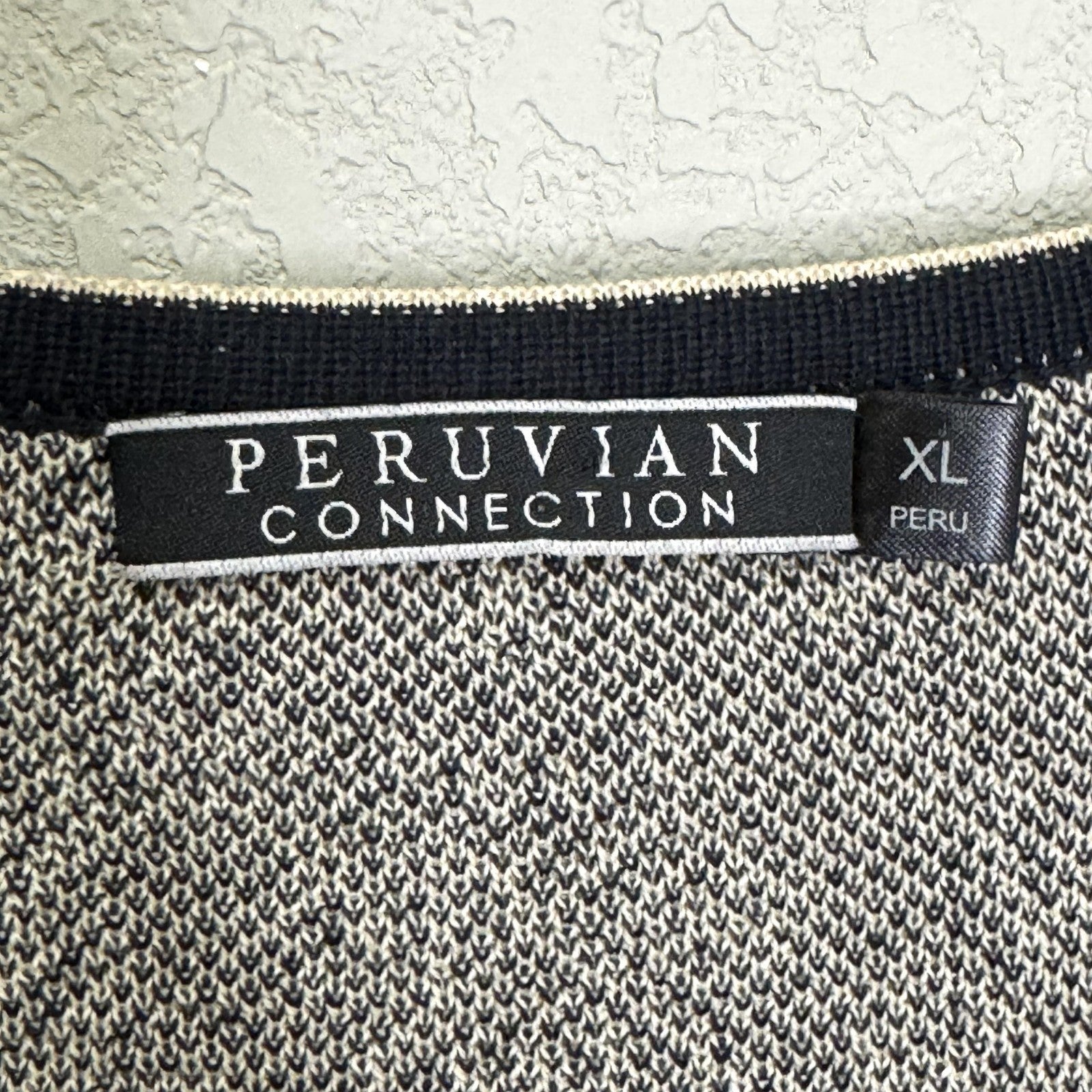 Peruvian Connection Sweater Womens XL Black Cream Pima Cotton Tunic Boho Knit