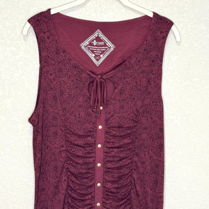Nomads Hemp Wear Dress Womens Large Burgundy Boho Ruched Front Floral Organic
