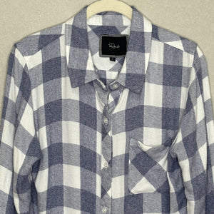 Rails Shirt Womens Medium Blue White Buffalo Plaid Button Up Long Sleeve Rayon