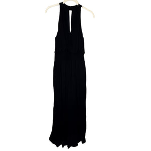 Anthropologie Jumpsuit Size Medium Black Bionda Plisse Smocked Waist Halter Neck