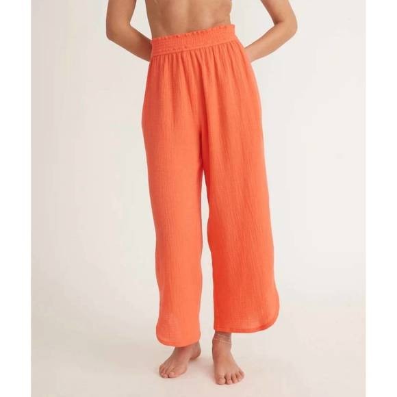 Marine Layer Pants Womens Medium Orange Gauze Wide Leg Flowy Elastic Waist 14193