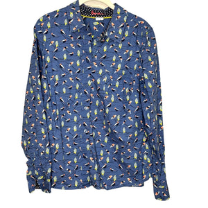 Boden Blue Jay Autumn Birds Shirt Size 12 Long Sleeve Blue Button Down