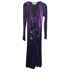 ROTATE Birger Christensen Midi Dress Size Small Number 7 Metallic Purple Ruched