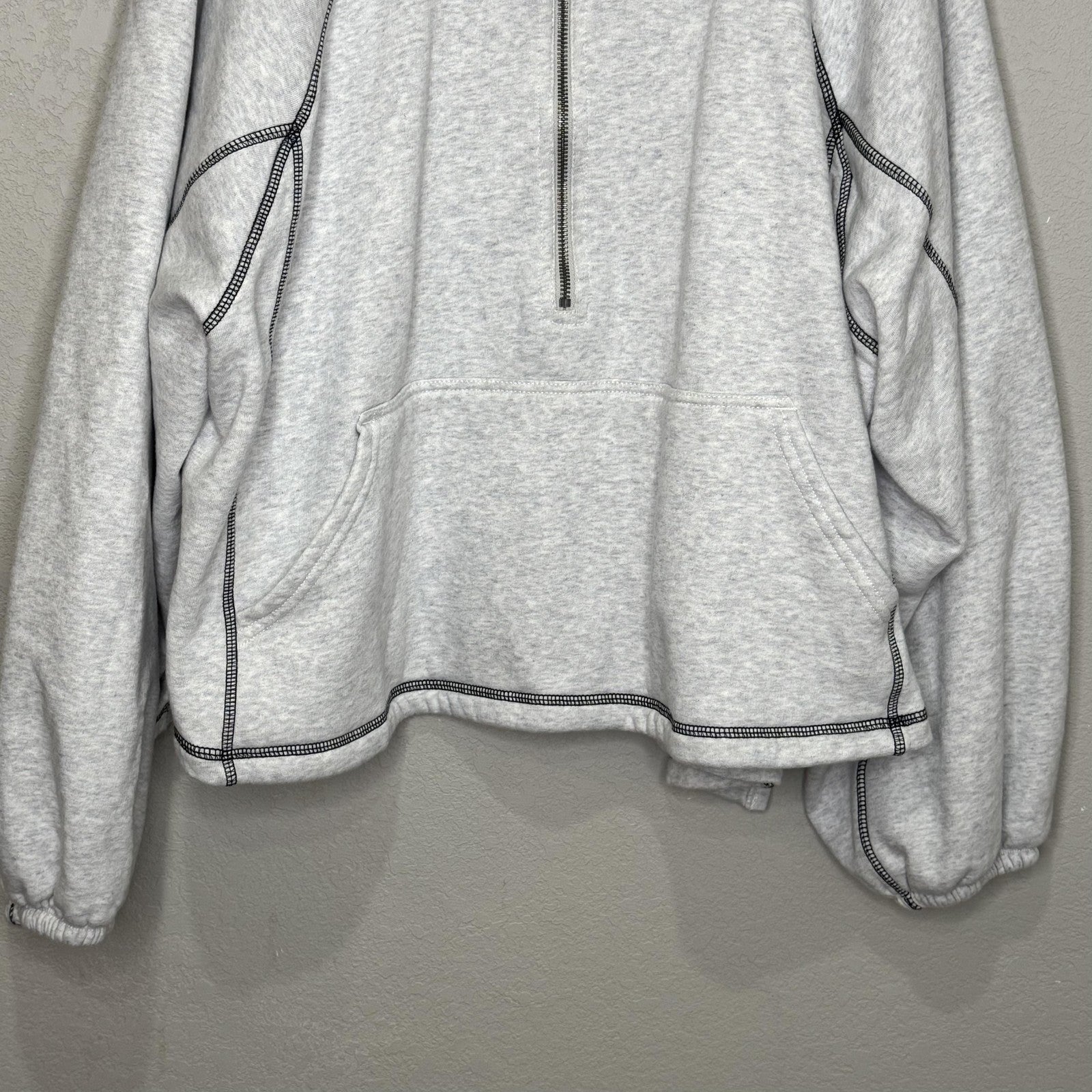 FP Movement Free People Half Court Sweatshirt Large Gray Half Zip Contrast