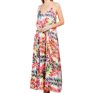 Nicole Miller Maxi Dress Palm Leaves Tropical Racerback Lined Size Small