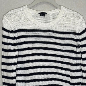 THEORY Poised Saida Striped Cotton Sweater Size Medium Navy Cream